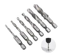 Coffret de Forets et Tarauds Combinés Métal, Taraud M3, M4, M5, M6, M8, M10 - Coffret de 6 Forets avec Queue Hexagonale de 6 mm, Capable de Percer et de Tarauder, Outil Polyvalent, Avec Revêtement Arg