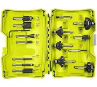 Coffret de Fraises RYOBI 15 pièces, Queue 6 mm, Panachées, Clé Incluse, Pour Défonceuses R18TR-0 RRT1600 ERT1400RV