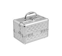 coffret de maquillage argent 23 x 15 x 18cm avec miroir et verrouillage beauty case portable pour coiffeuse,fournitures de couture