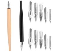 Coffret de Plumes Dessin avec 2 Porte-Plumes en Bois et 10 de Rechange en Acier Inoxydable, 5 Styles pour Porte pour Calligraphie Dessin Écriture Croquis et Signature