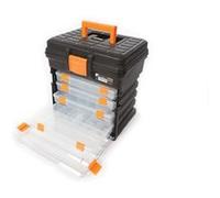 Perel Coffret de rangement multifonctionnel, boite à outils, boite de rangement vide, caisse outil plastique, portable, avec 4 boîtes amovibles, noir/orange, 340 x 272 x 341 mm