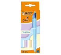 BIC Stylo bille 4 couleurs rétractable pointe moyenne 1 mm corps couleurs assorties pastel Lot de 3