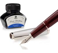 Coffret de stylos plume Cleo Skribent Classic Métal Bordeaux - stylo plume à cartouche et 30 ml d'encre bleue