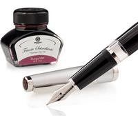 Coffret de stylos plume Cleo Skribent Classic Métal Noir - stylo plume à piston et 30 ml d'encre bordeaux