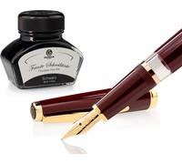 Coffret de stylos plume Cleo Skribent Classic Oro Bordò, comprenant un stylo plume à piston et 30 ml d'encre noire