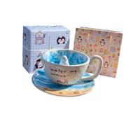 Coffret de tasses à boissons de chevet en céramique avec soucoupe, cuillère et de sceau pour café, thé ou lait, tasse en céramique avec sceau d ' accent de bureau confortable, cuillère à café, à