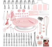 Coffret décoration gâteaux 137 pièces : plateau tournant, douilles russes, poches. Kit pâtisserie débutant, rose clair.