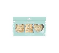 Coffret de 3 découpoirs et embosseurs bois - SCRAPCOOKING - Chat/ourson et cœur