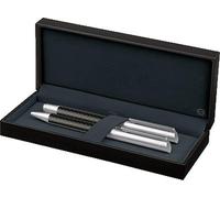 Coffret d'écriture Carbon Line, métal, comprenant un stylo plume et un stylo à bille, de couleur bleue