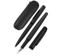 Coffret d'écriture Eleganza Pure Black, comprenant un stylo plume et un stylo à bille, avec étui en cuir