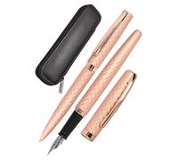 Coffret d'écriture rose or, comprenant un stylo plume et un stylo bille, étui en cuir, 3 pièces