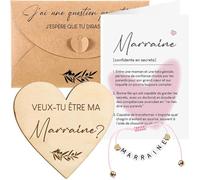 Coffret Demande Marraine - Bracelet Plaque Cœur, Carte Définition et Enveloppes Cadeau - Pour Baptême ou Anniversaire