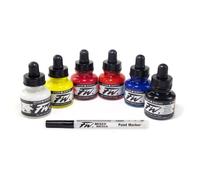 Daler Rowney - Encres acryliques FW - Set primaire 6 x 29,5 ml + 1 marqueur - Couleurs primaires