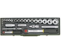 Proxxon Jeu de clés à douilles 23020 – 1/2" + 1/4" – 27 pièces – Argent/vert