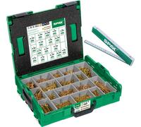Coffret d'outillage SPAX, L-BOXX, grand format, couleur Yellox A2L, embout cruciforme Z, tête fraisée, 17 dimensions, 2930 pièces, comprenant 5 embouts SPAX et un mètre ruban SPAX