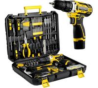 Coffret d'outils 138 pièces - Visseuse-perceuse sans fil 12 V - Pour travaux de bricolage, réparation et entretien - Coffret d'outils 38x29x8,5 cm liquet et outils manuels - Jaune