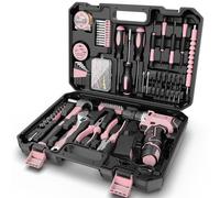 Coffret d'outils 206 pièces - Perceuse sans fil 12 V - Ensemble complet - Rose