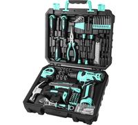 Coffret d'outils comprenant une perceuse sans fil 8V, 126 pièces, couleur cyan