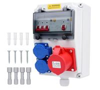 Coffret Électrique de Chantier 16A distributeur d'alimentation mural | 1 prise CEE 5P/IP44 et 2 prises Schuko 230V/IP54 avec disjoncteur différentiel 30mA pour les ateliers intérieur et extérieur