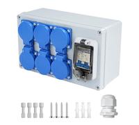 Coffret Électrique de Chantier 250V, Coffret Chantier Répartiteur Mural avec Disjoncteur, 16A Répartiteur de Courant avec 6 Prises, Distributeur de Puissance pour Ateliers,Usines et Chantiers