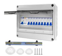 Coffret Électrique Étanche IP65 Tableau Électrique 12 Modules Prééquipé | Tableau de distribution en saillie 125A 2x C20 + 7x C16 | Coffret modulaire 1 rangée pour garage atelier extérieur
