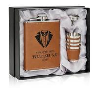 Coffret Flasque Acier Inoxydable 240ml avec 4 Verres & Entonnoir - Set Complet avec Boîte Cadeau - Pour Voyages, Camping, Bar à la Maison, EVG - Cadeau Homme