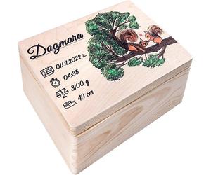 Coffret naissance - Boîte à souvenir bébé - Cadeau naissance personnalisable - 40 x 30 x 14 cm - Motif Écureuil