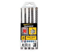 Coffret plastique 5 forets béton - DIAGER - 4G4 4 taillants compatible SDS+ L160 Diam.6-8(x2)-10-12 mm