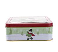 Coffret Présent de Noël en Métal, Ambiance Noël Boîte à Bonbons | Rangement Polyvalent pour Friandises, Fruits ou Petits Jouets, Motifs Festifs Colorés, Format Carré Transparent, Fêtes