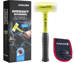 Coffret promotionnel Marteau SUPERCRAFT D50 avec manche en acier incassable, revêtement jaune fluorescent et support pour marteau PARAT | EH 3377s001