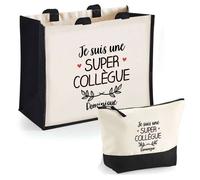Coffret sac cabas - PLANETEE - Dominique - Jute & coton - Personnalisé « Une super Collègue » - Fabriqué en France