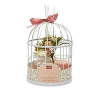 HOME DECO FACTORY - BO0204 - Coffret Cadeau Parfumé avec Diffuseur et Bougie - Design Cage Métallique Élégant - Parfum Apaisant - Idéal pour Décoration Intérieure - Couleur Blanc Rose - Taille M6