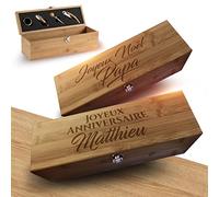Coffret Sommelier 4 pièces Caisse À Vin Ou Champagne En Bambou Per - Expert | Boîte Accessoires Sommelier Et Coffret Pour Bouteille De Vin Personnalisée - Idée Cadeau Fêtes, Anniversaire - Haute qualité
