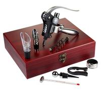 Coffret sommelier accessoires à vin - 10 pièces - Avec coffret cadeau en bois - Tire-bouchon à levier - Inox