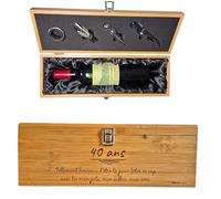 Coffret sommelier personnalisable en bois avec accessoires - Coffret cadeau vin gravé (tire-bouchon, bec verseur, bouchon, découpe-capsule) - Idée cadeau homme anniversaire, fête des pères, départ