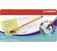Coffret STABILO comprenant 50 stylos feutres fins "Point 88", présentés dans un étui métallique
