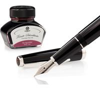 Coffret stylo plume Cleo Skribent Classic Palladium Noir, stylo plume à cartouche et 30 ml d'encre bordeaux