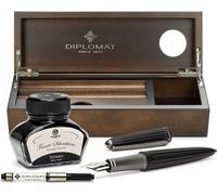 Coffret stylo plume Diplomat Aero noir avec cartouche d'encre et étui à crayons en bois de wengé