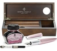 Coffret stylo plume Diplomat Aero rose antique avec encre et étui à crayons en bois de wengé