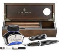 Coffret stylo plume Diplomat Aero Stripes Black avec encre et étui en bois de wengé