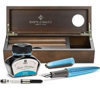 Coffret stylo plume Diplomat Aero turquoise clair avec encre et étui à crayons en bois de wengé