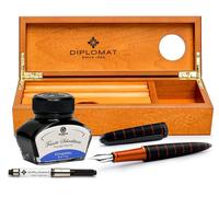 Coffret stylo plume Diplomat Elox Ring noir-orange avec cartouche d'encre et étui à crayons en bois de cerisier