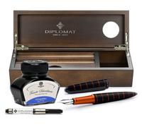 Coffret stylo plume Diplomat Elox Ring noir-orange avec cartouche d'encre et étui en bois de wengé