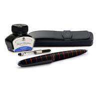 Coffret stylo plume Diplomat Elox Ring noir-orange avec étui en cuir et cartouche d'encre, épaisseur M