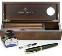 Coffret stylo plume Diplomat Excellence A2 Evergreen plaqué or, avec encre et étui à crayons en bois de wengé