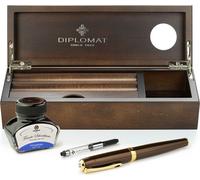 Coffret stylo plume Diplomat Excellence A2 Marrakech plaqué or, avec encre et étui à crayons en bois de wengé