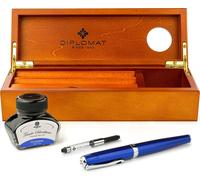 Coffret stylo plume Diplomat Excellence A2 Skyline Bleu avec encre et étui à crayons en bois, épaisseur M