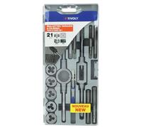 Tivoly 21 pièces -9 tarauds M3 à M12 + 9 filières M3 à M12 + 1 tournevis + 1 porte-taraud + 1 porte-filière