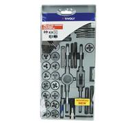 Tivoly Coffret tarauds & filières 39 pièces – 17 tarauds M3–M12, 17 filières MF4–MF12 + accessoires