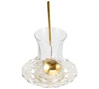 Coffret Tasse à Café en Verre Soufflé avec Cuillère et Soucoupe | Alliage D’aluminium et Porcelaine Bone China, pour Thé Fleuri ou Oolong, Maison, Bureau, Présentation Raffinée
